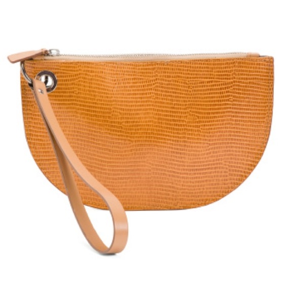MARTINA MORI Elegant Tan Wristlet Clutch Pouchette Made in Italy - Picture 1 of 3
